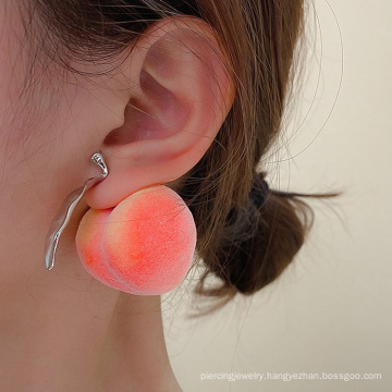 Ins Popular 925 Silver Needle Fruit Pink Peach Earrings Copper Cute Korean Earings Peach Studs For Women